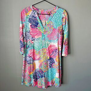 Lilly Pulitzer Ali Shift Roar of the Sea 3/4 Sleeve Vneck Dress Women XS